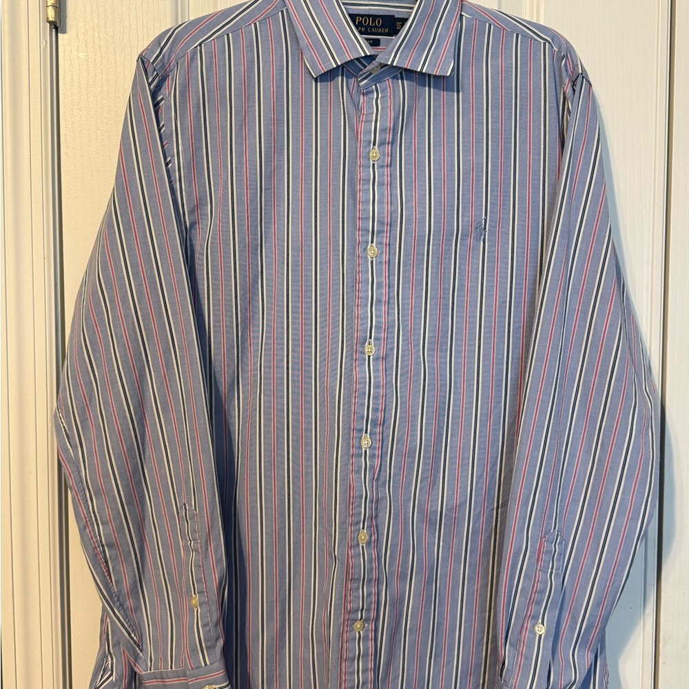 Polo by Ralph Lauren Blue and Red slim-fit Casual Button Down Shirt